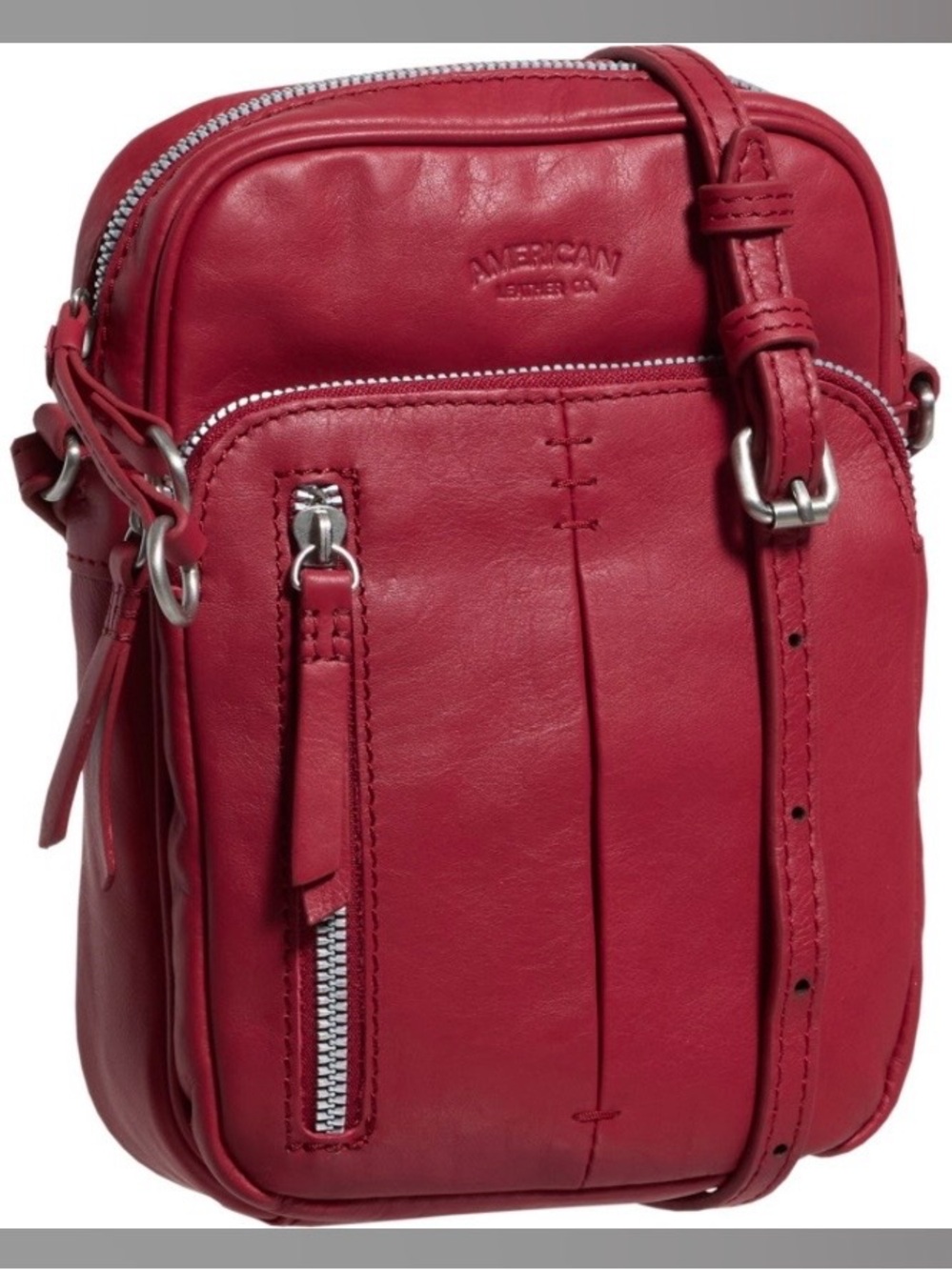 American Leather Co. Cleveland North-South Crossbody Bag - Leather - Ruby Red